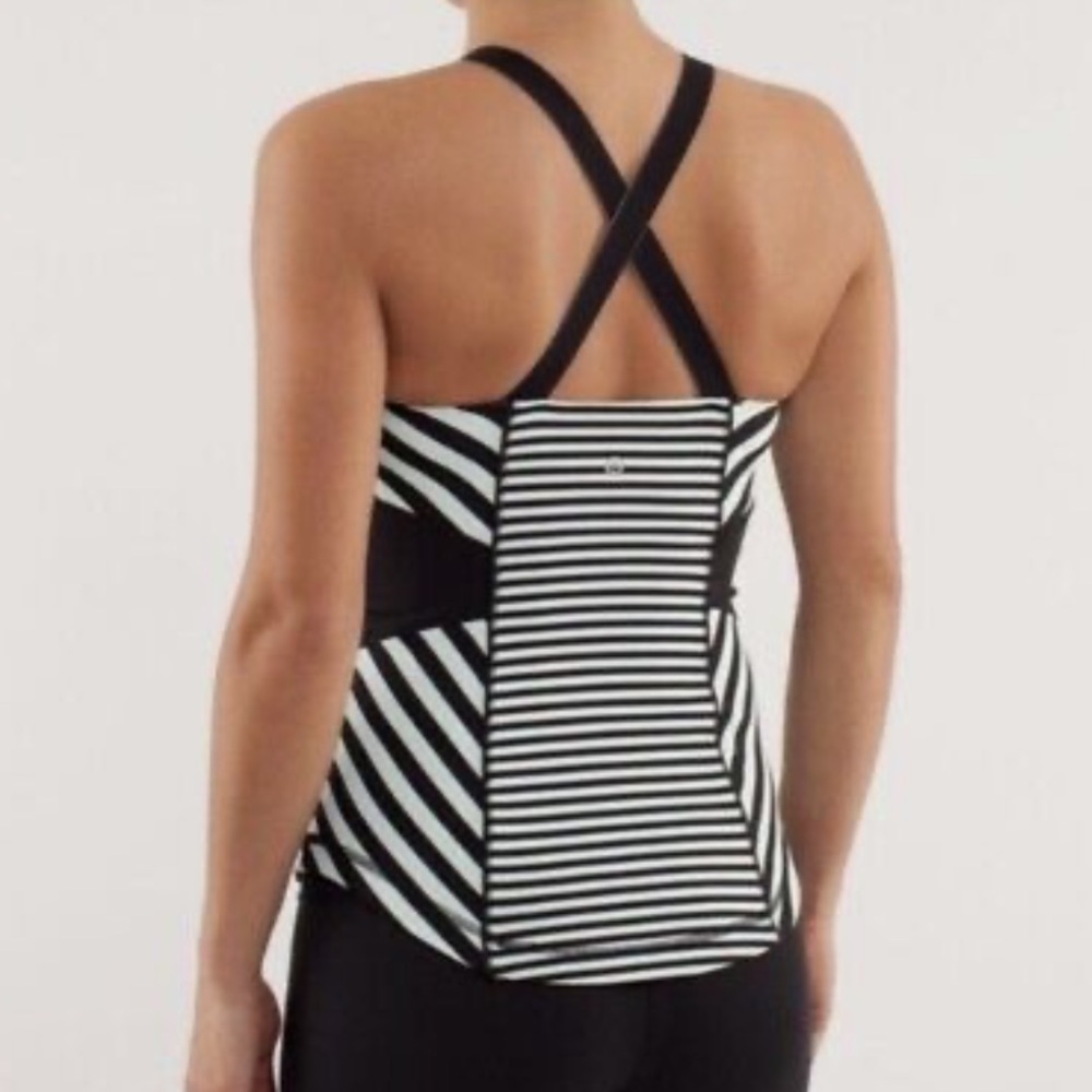Lululemon Work it Out Tank in Mint Green and Black Stripe Yoga Gym Women's 6